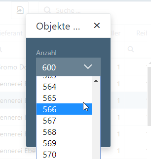 Tabellarische Lagerübersicht Anzahl Objekte