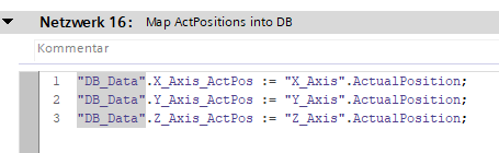 Axis mapped into a DB