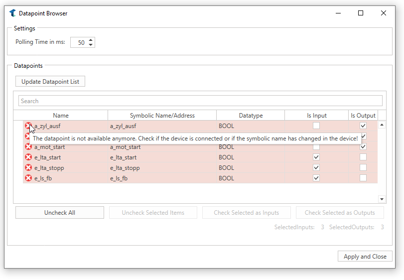 DatapointBrowser Window with Errors