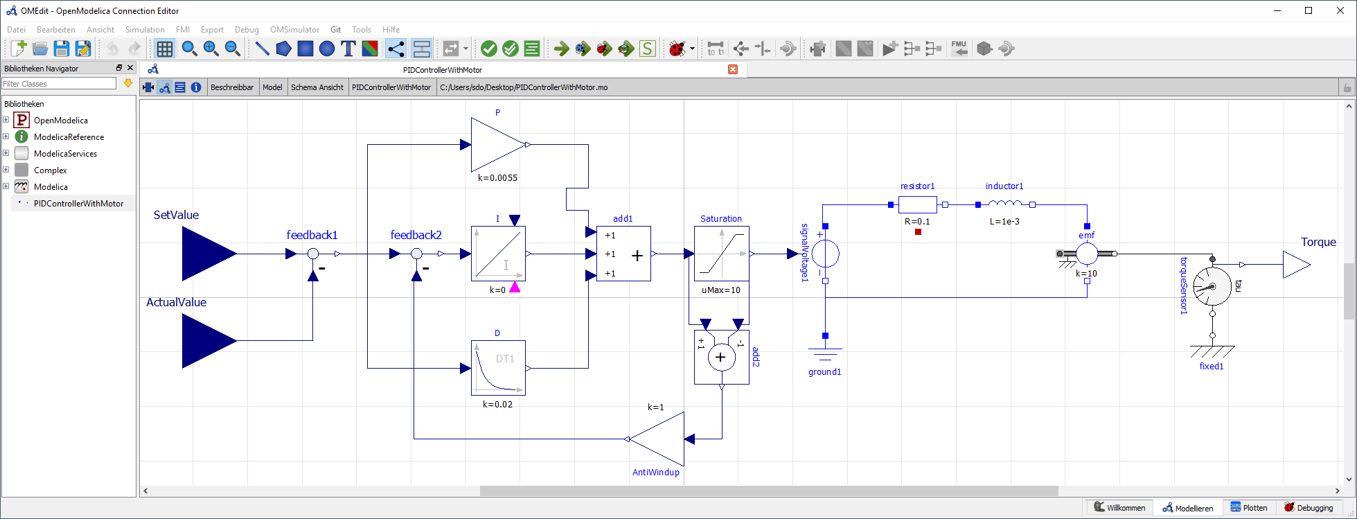 Modelica with PID and Motor