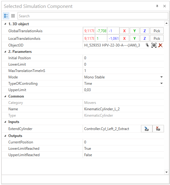 KinematicCylinder Example Properties