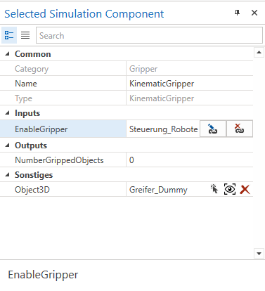 KinematicGripper Example Properties