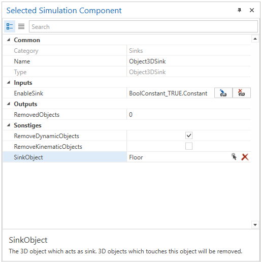 Object3DSink Example Properties