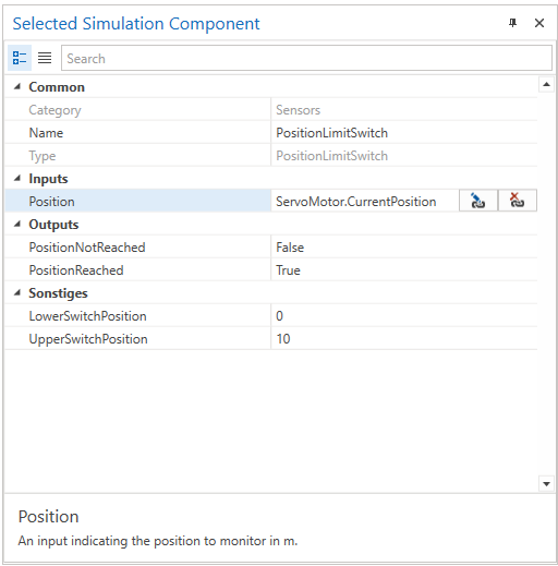 PositionLimitSwitch Example Properties