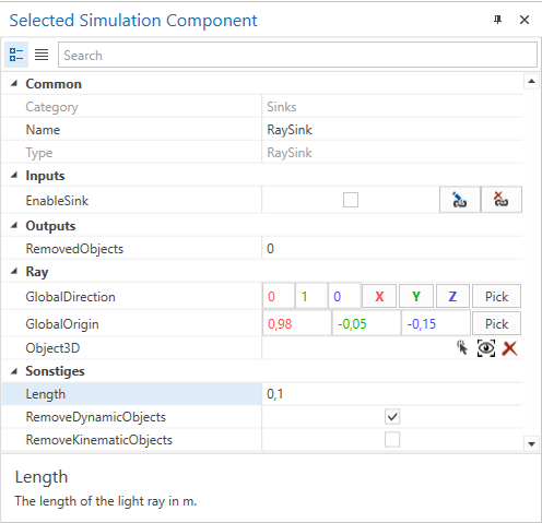 RaySink Example Properties