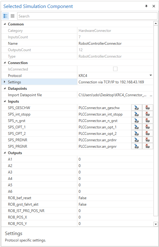 RobotControllerConnector Example Properties