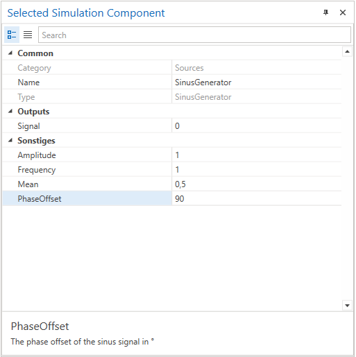 SinusGenerator Example Properties