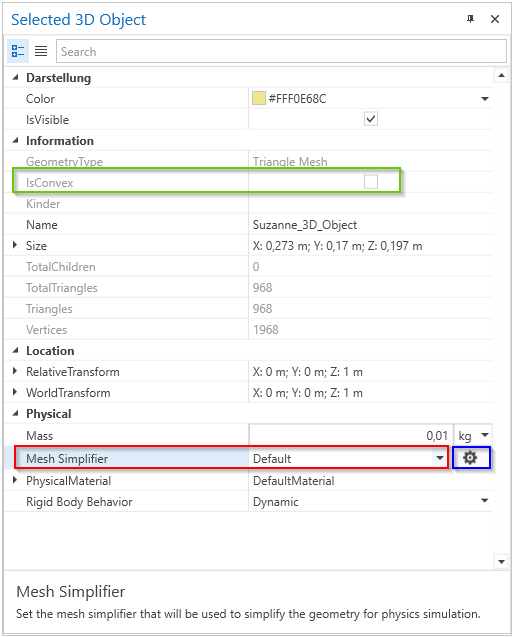 Selected 3D Object with simplifier template