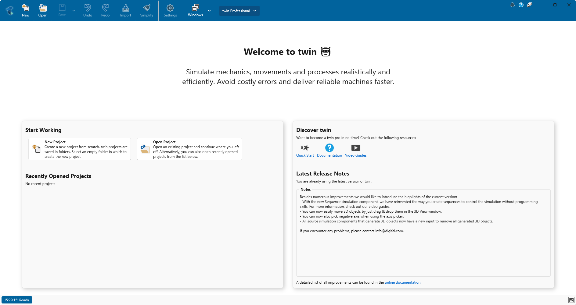 Welcome Screen of twin 25.6