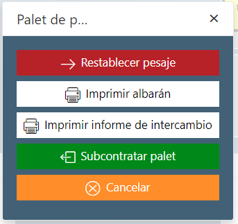 Desalmacenaje Ventana emergente Cerrar palé