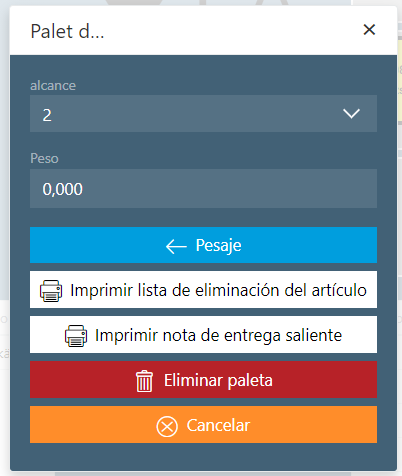 Desalmacenaje Ventana emergente Pesar