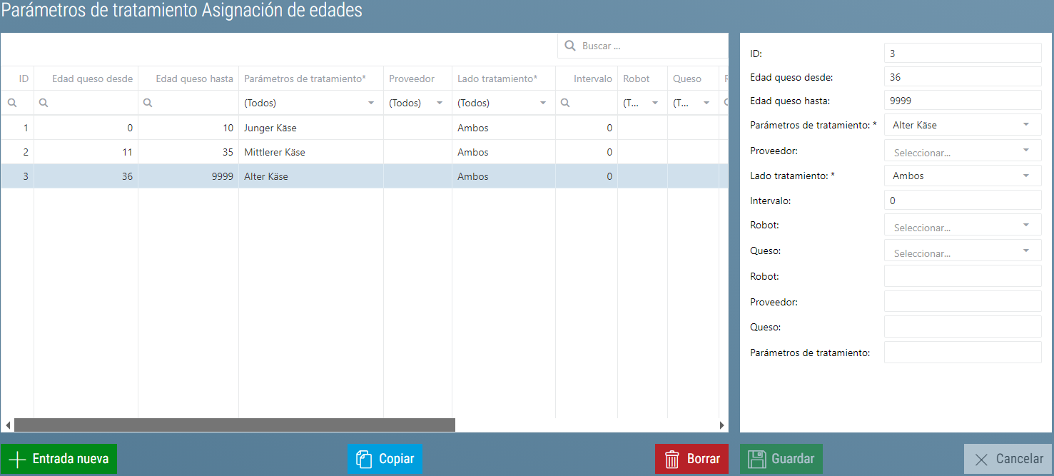 Tratamiento Asignar parámetros de tratamiento