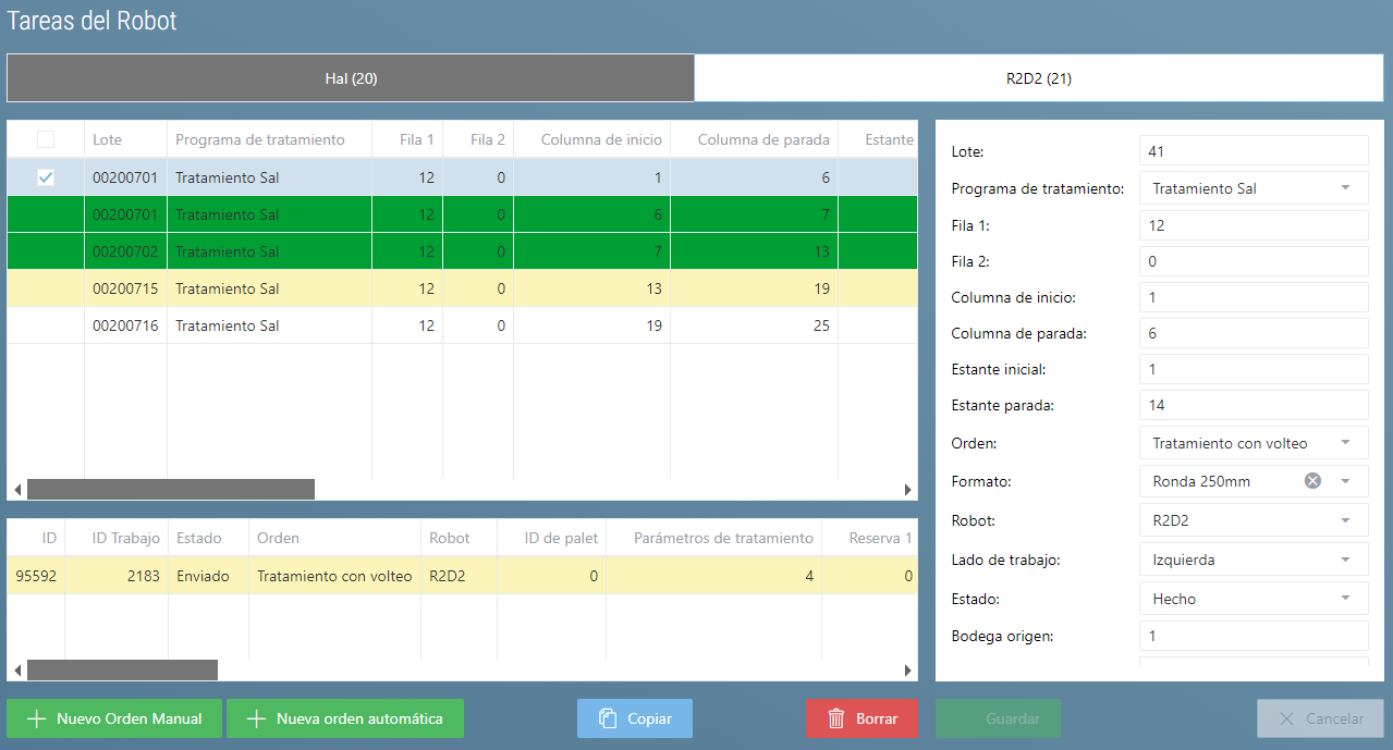 Tratamiento Tareas de robot