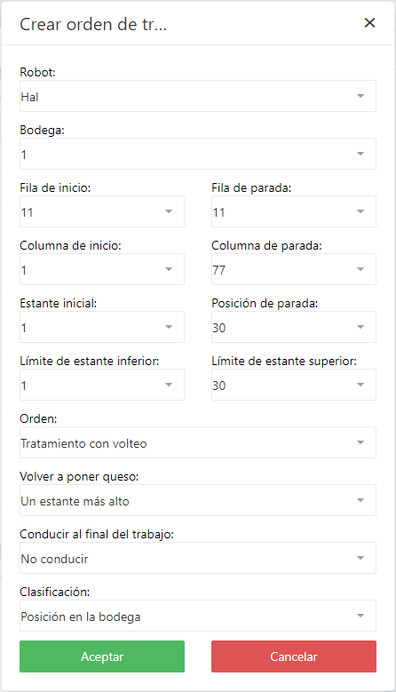 Tratamiento Tareas de robots Ventana emergente Tarea de tratamiento