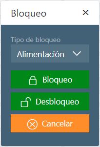 Vista de filas Ventana emergente Bloqueo