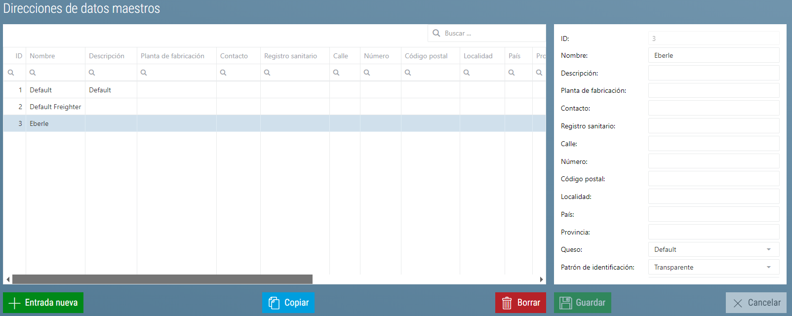 Datos maestros Direcciones