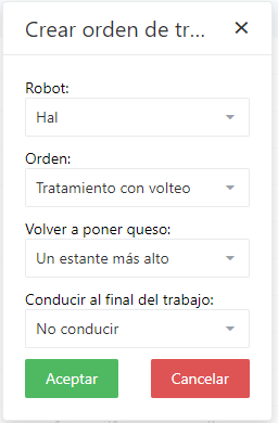 Resumen tabular del almacén Ventana emergente Tareas de tratamiento 